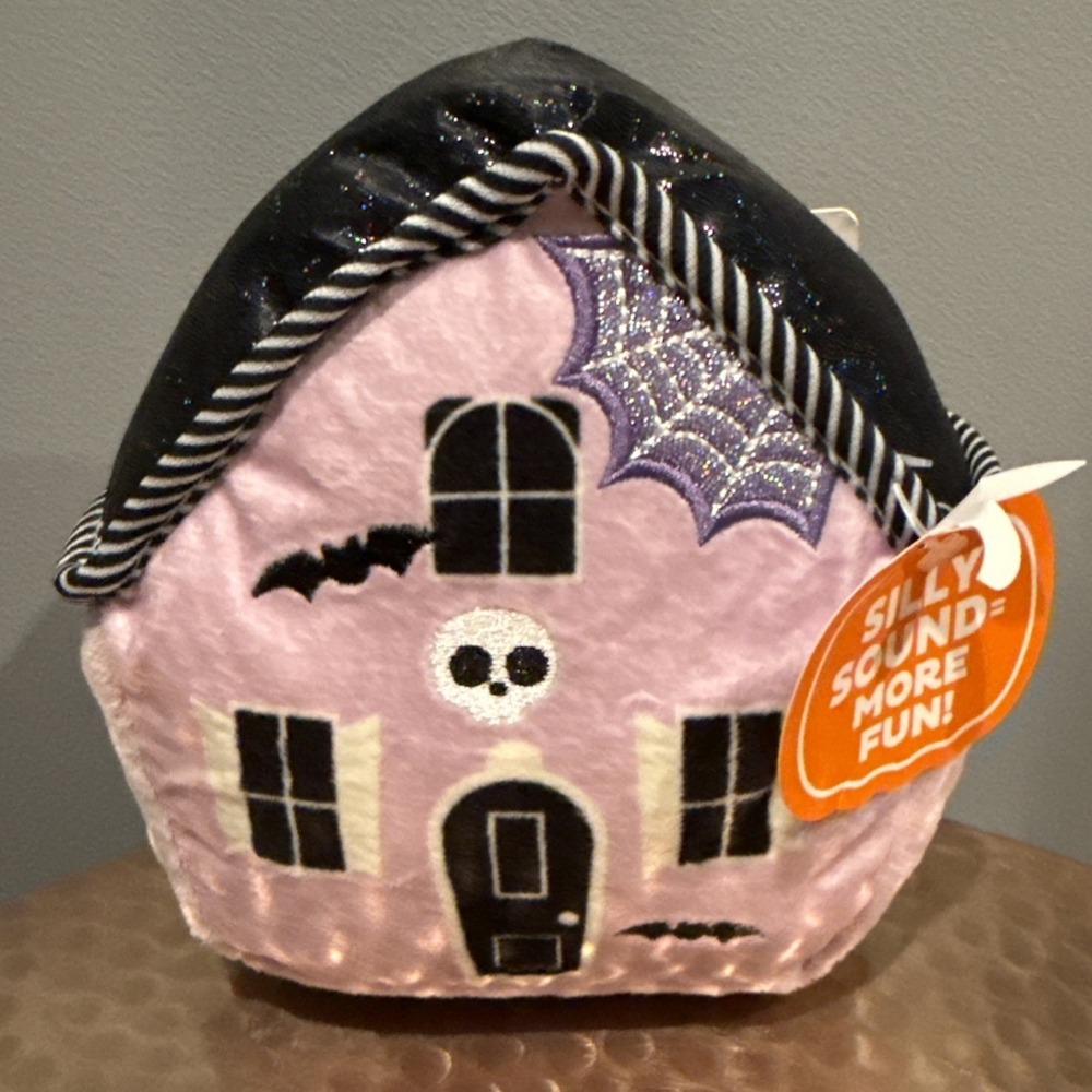 Outward Hound Fattiez Haunted House Plush Squeaky Stuffed Dog Toy Bat Skull Web